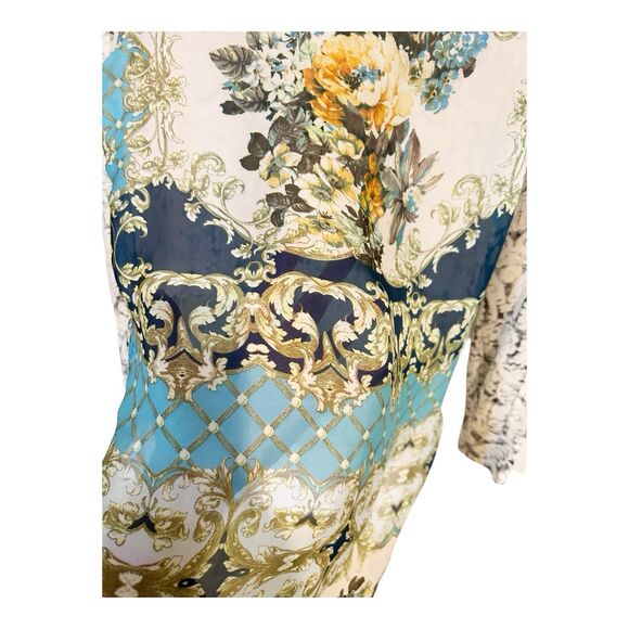 Aratta Silent Journey Damask Button Down Floral Shirt  Sz S Semi Sheer Back G9 - Picture 8 of 9